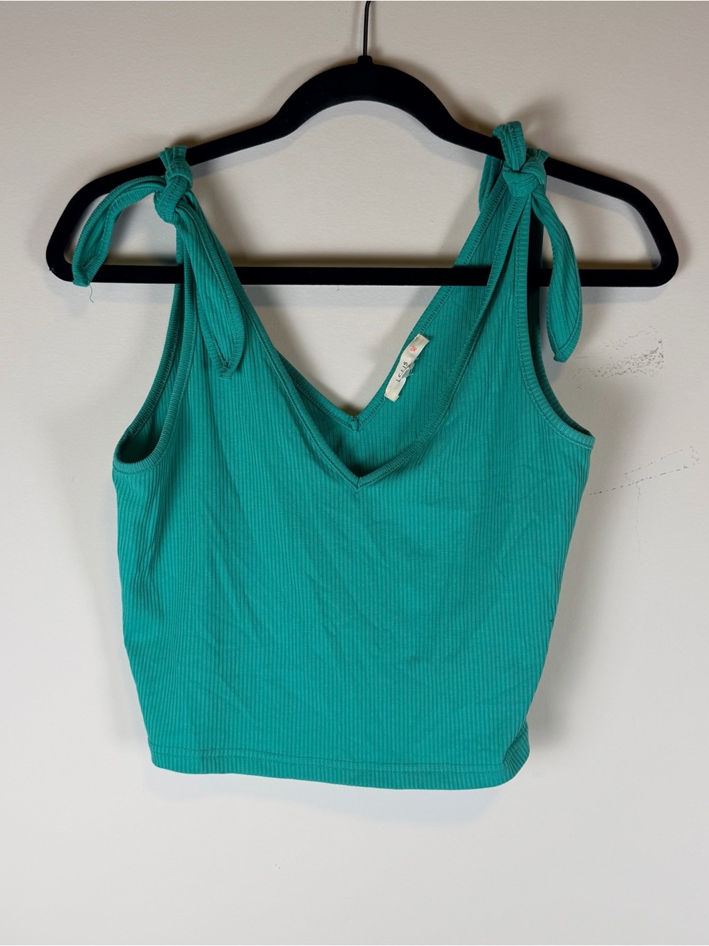 Le Lis Knot Strap Ribbed V-Neck Crop Tank Top - Teal